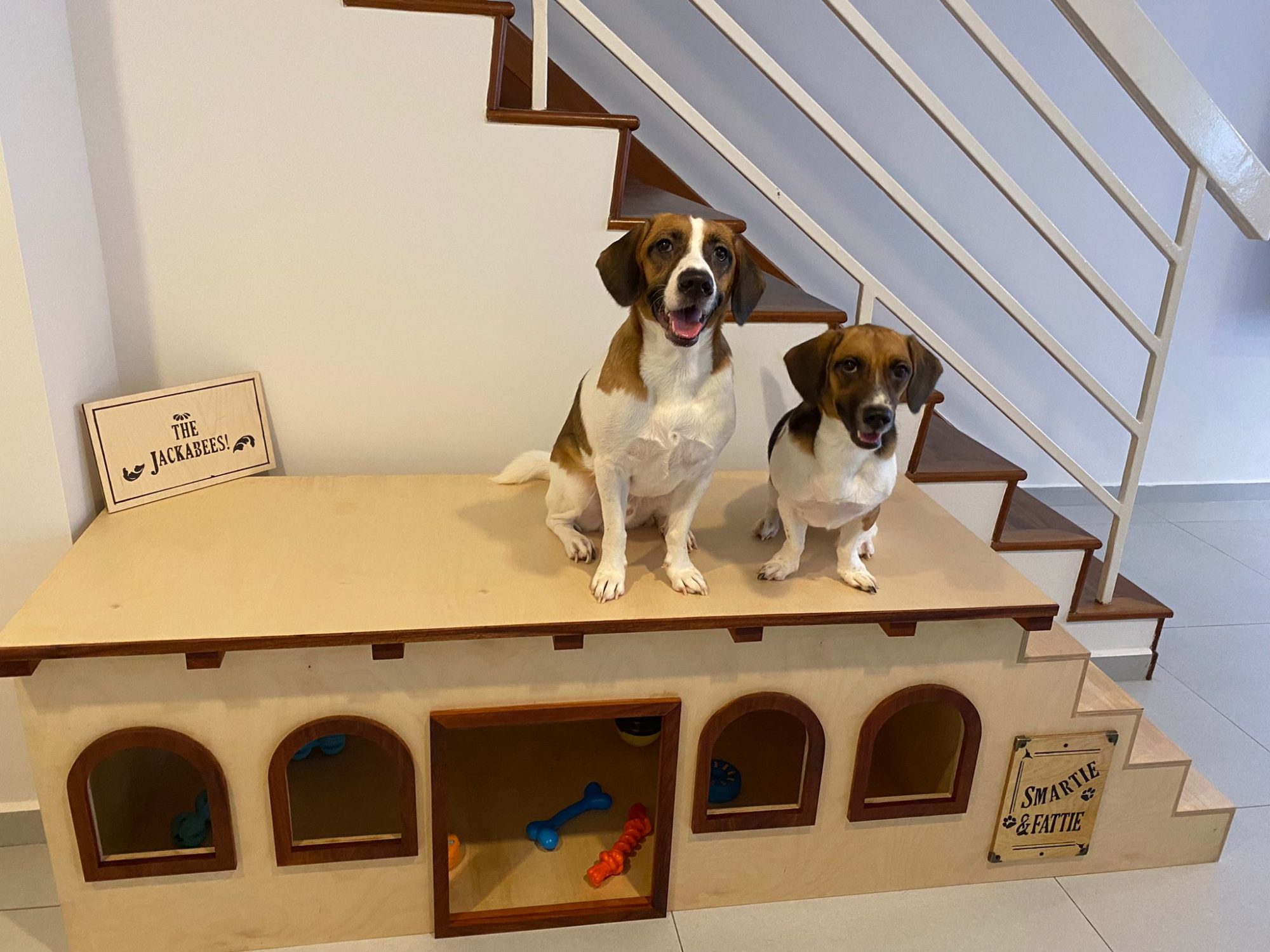 A customised dog house for two Jackabees by Little People Woodworks